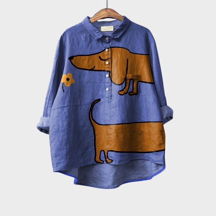 Elegant Summer Blouse in Blue Dachshund