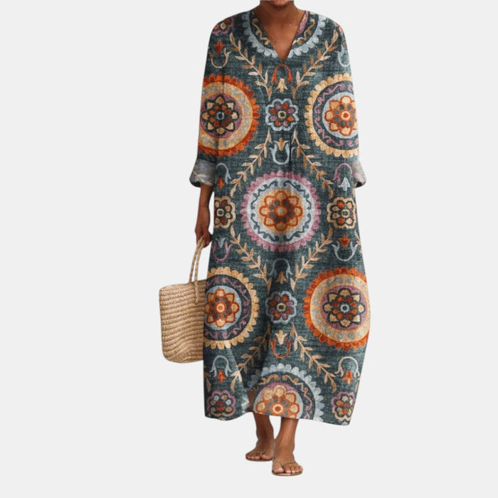 Gabrielle | Geometric Print Boho Midi Dress
