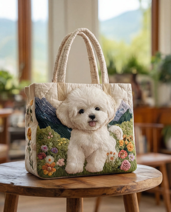 Quilted Handcrafted Bag - Bichon Frise