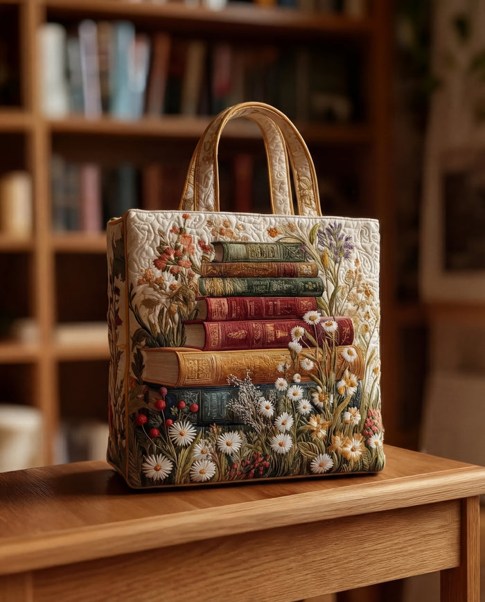 Handcrafted Bag - Books and Wildflowers