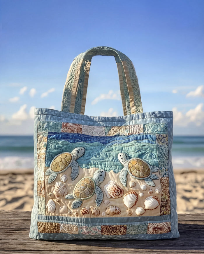Quilted Handcrafted Bag - Turtles and Seashells