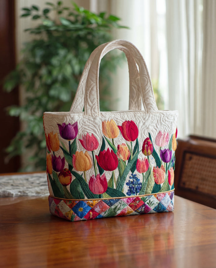 Quilted Handcrafted Bag - Tulip Garden