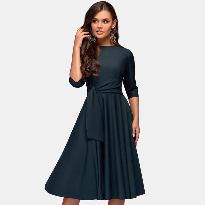 Marie | Belted Three-Quarter Sleeve Midi Dress