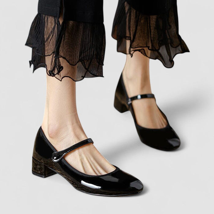 Orthopaedic Mary Jane Shoes in Black Patent, Block Heel