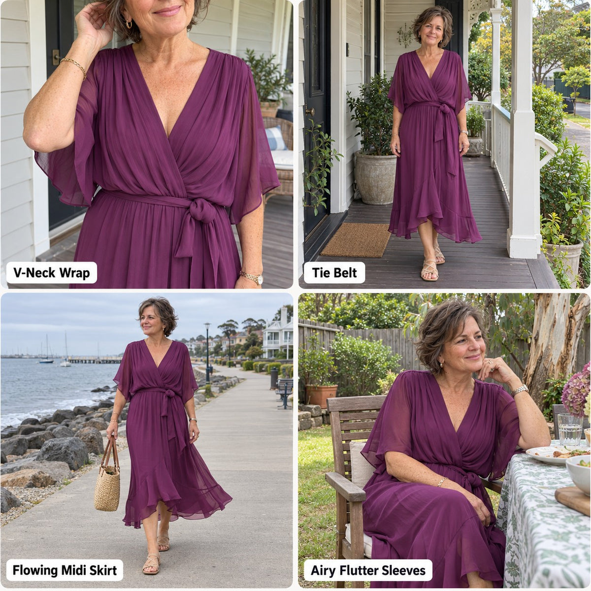 Monica | V-Neck Wrap Midi Dress with a Tie Belt