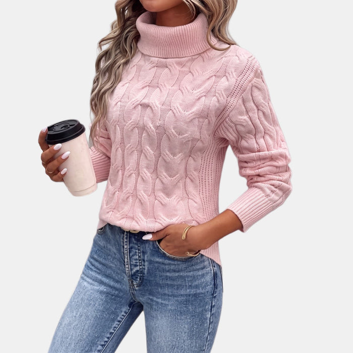 Pink Cable Knit Turtleneck Jumper