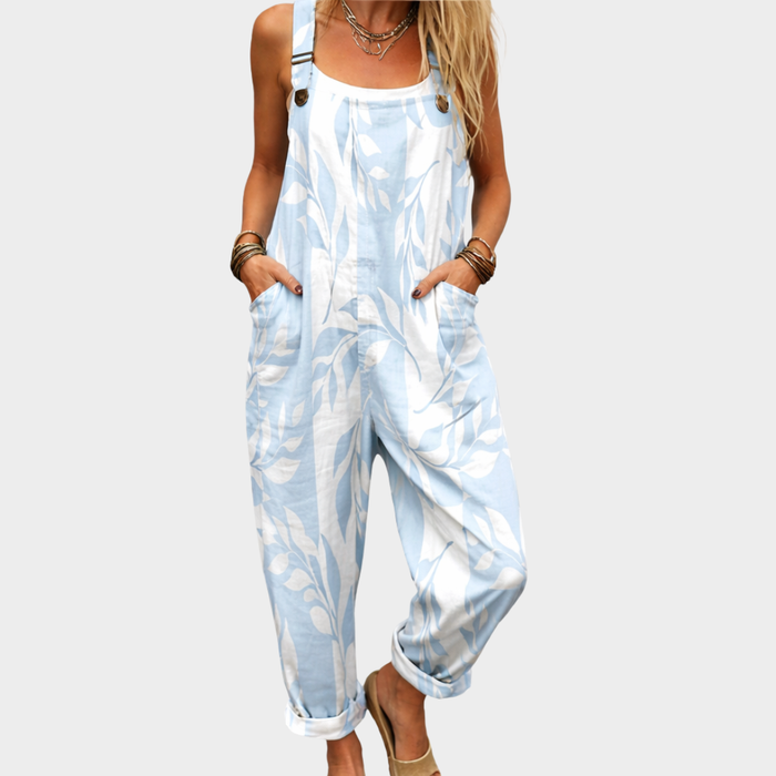 Piper | Women's Bright Minimal Azure Foliage Overalls