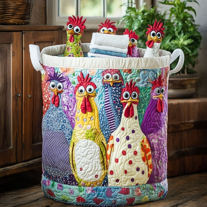 Quilted Laundry Basket - Cheerful Hens