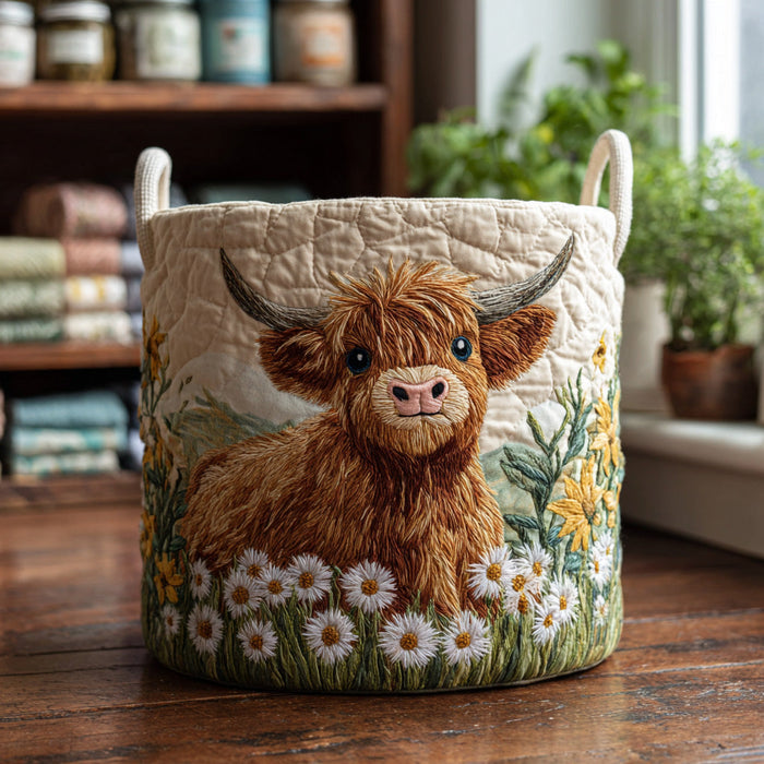 Quilted Laundry Basket - Highland Cow