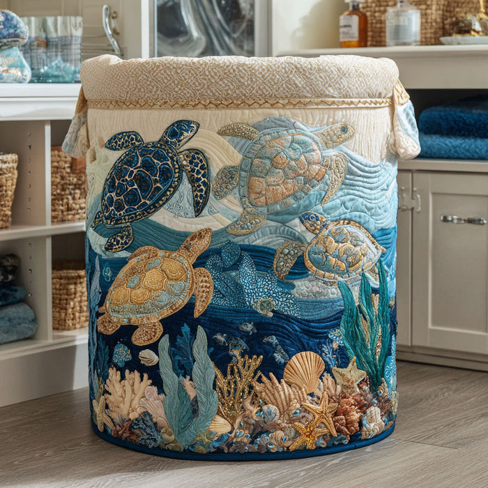 Quilted Laundry Basket - Sea Turtles