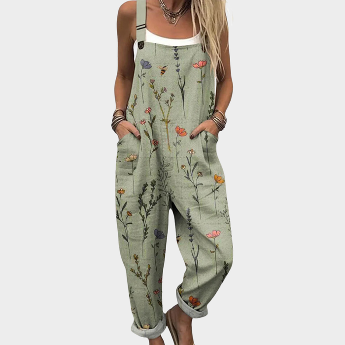 Rosalyn | Women's Bright Country Sage Floral Overalls