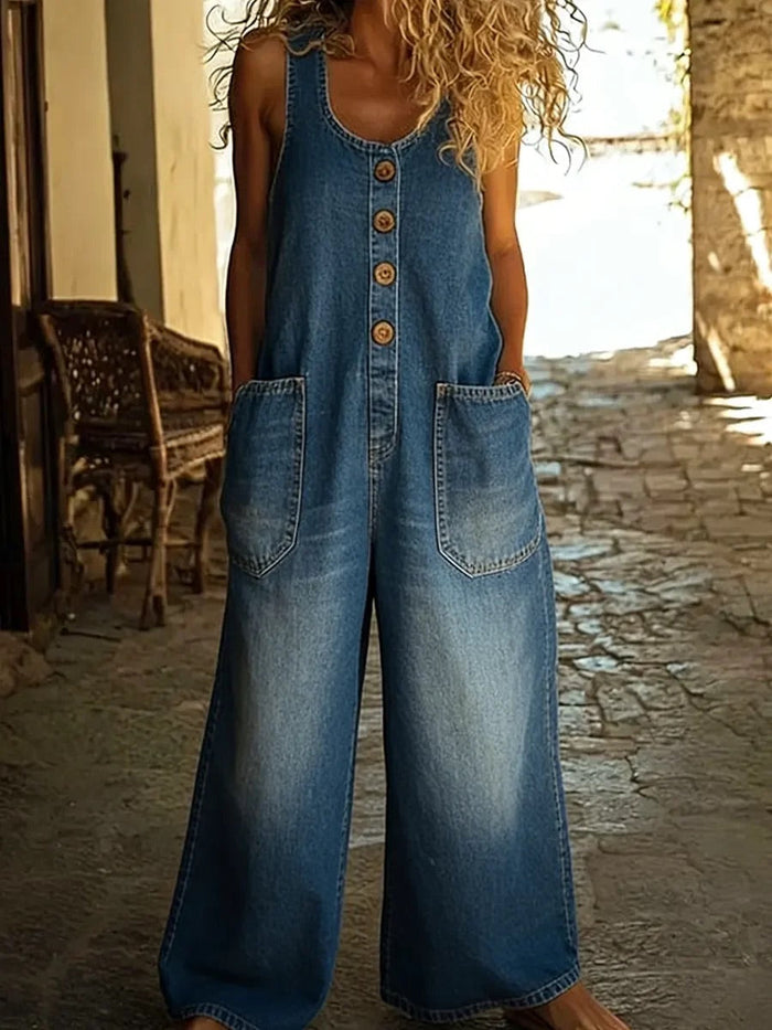 Vintage Denim Overalls with Large Pockets