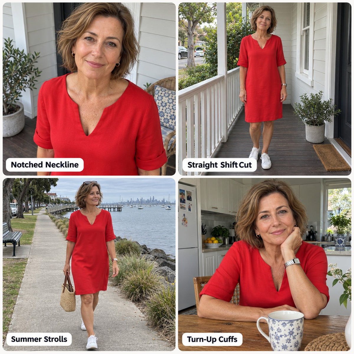 Sorcha | Shift Dress with a Notched Neckline and Turn-Up Sleeves