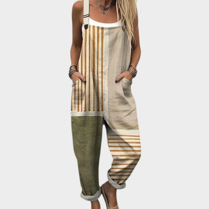 Tabitha | Women's Bright Minimal Natural Stripe Overalls