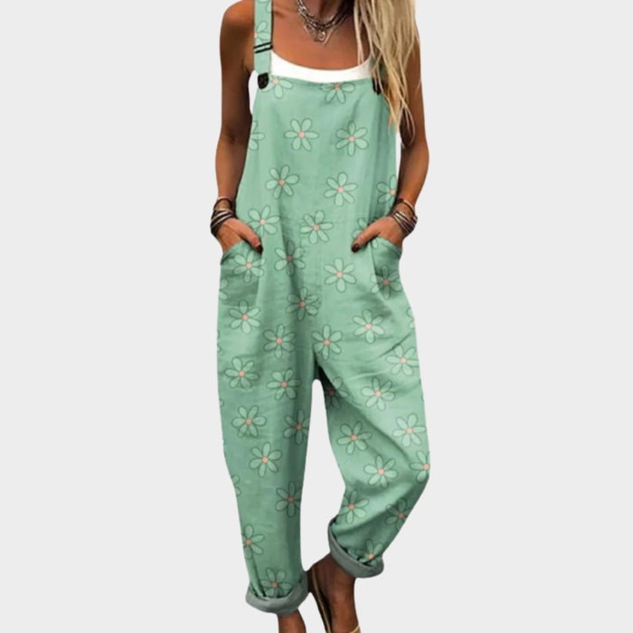 Thalia | Women's Bright Boho Pastel Floral Overalls