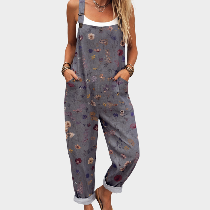 Verity | Women's Bright Boho Grey Floral Overalls