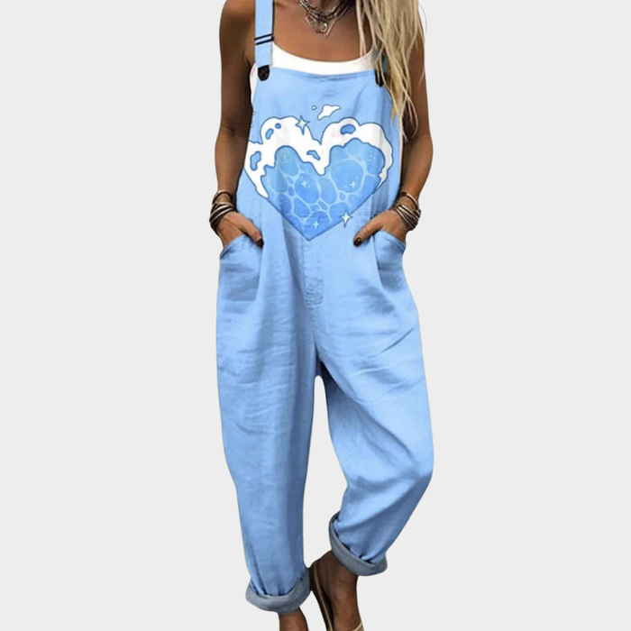 Zoe | Women's Bright Poetic Azure Heart Overalls