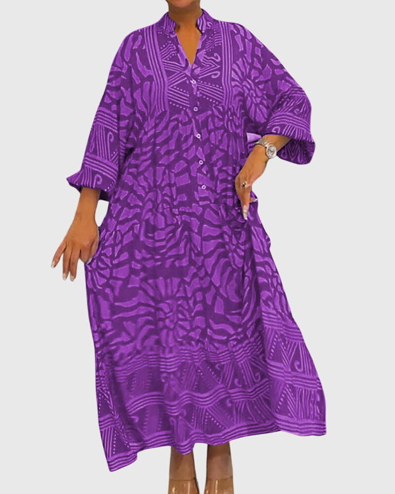 Maxi Dress with Elegant Print Purple, studio photo