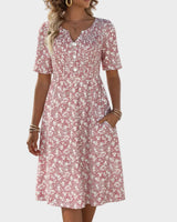 Carmen | Buttoned Notch Neck Midi Dress with a Shirred Waist