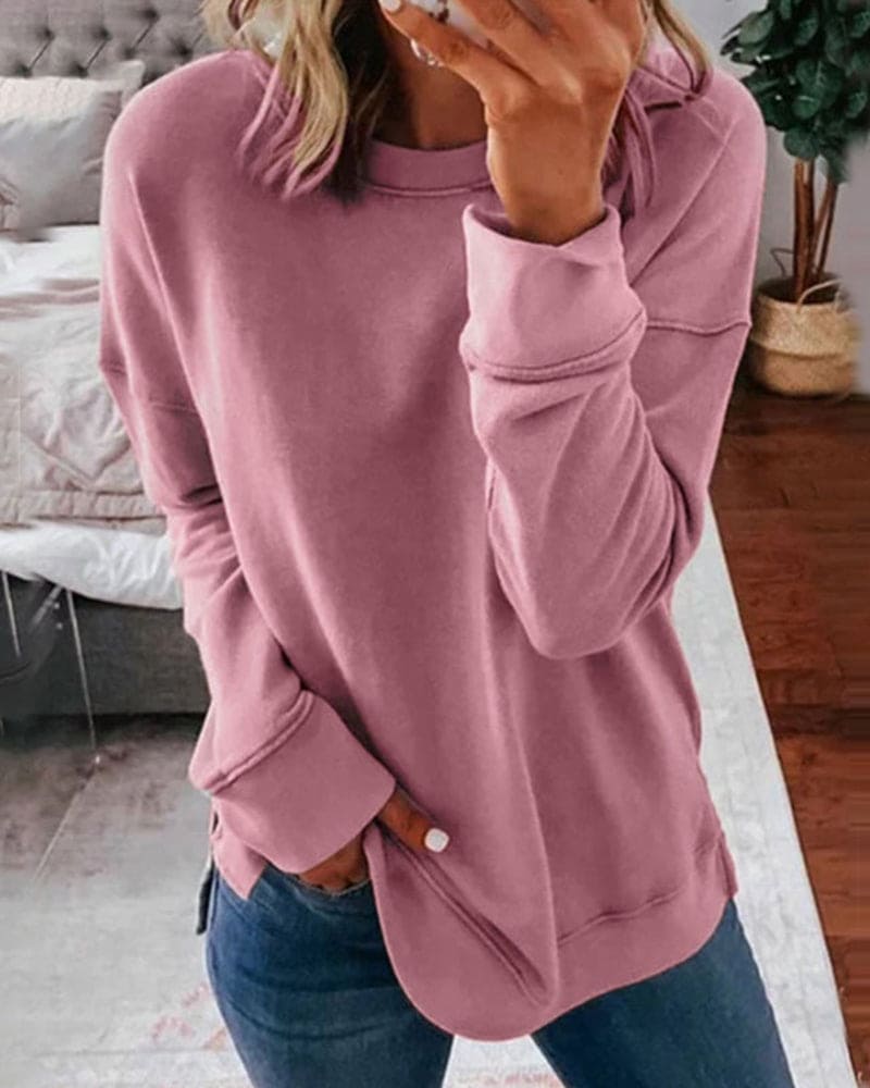 Mocha Round-Neck Jumper Pink, studio photo