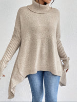 Long Split-Hem Turtleneck Jumper