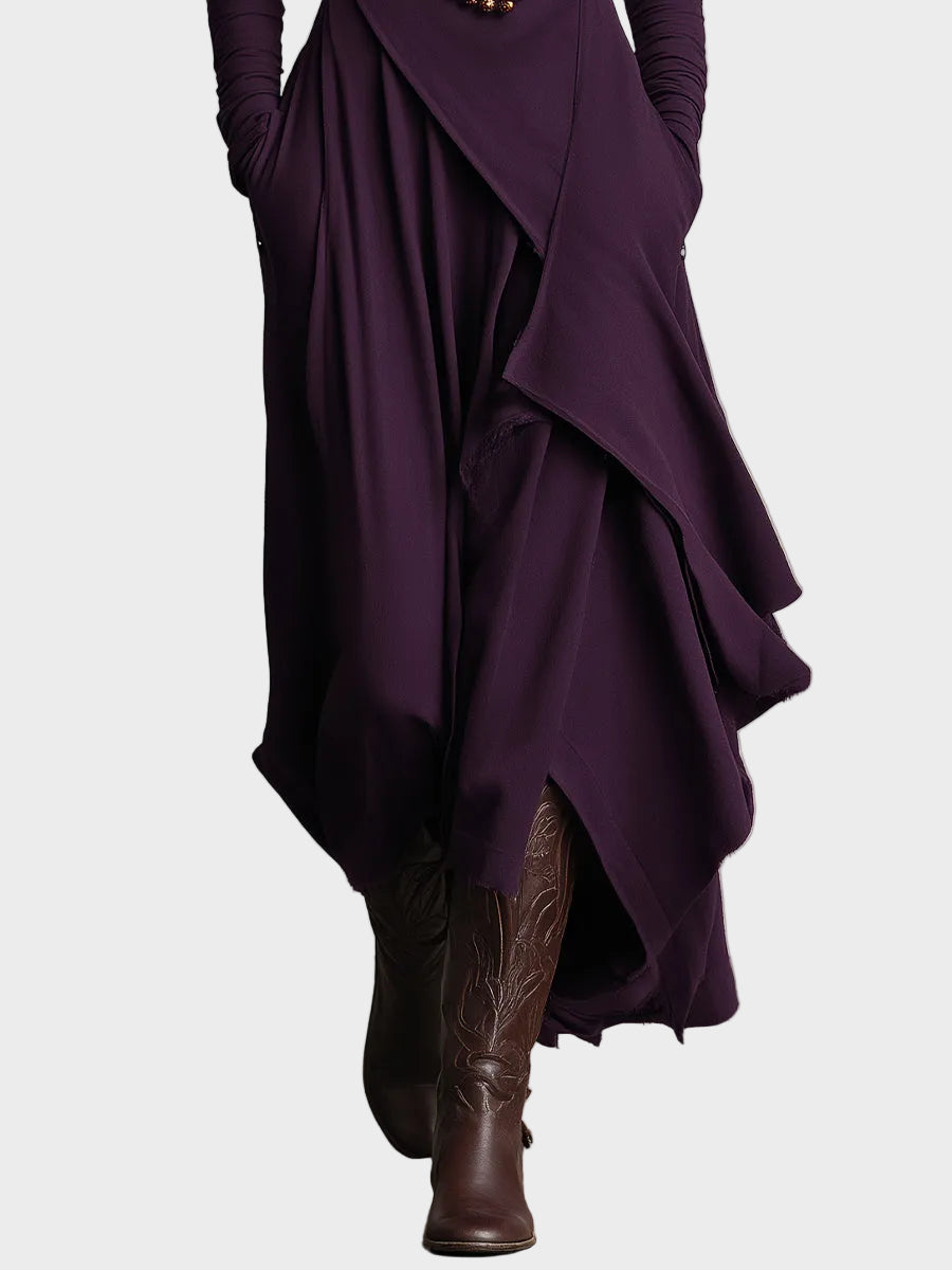 Tessie | Asymmetric Knit Turtleneck Maxi Dress