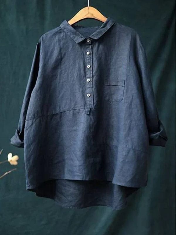 Elegant Summer Blouse in Olive Linen Navy, photo studio