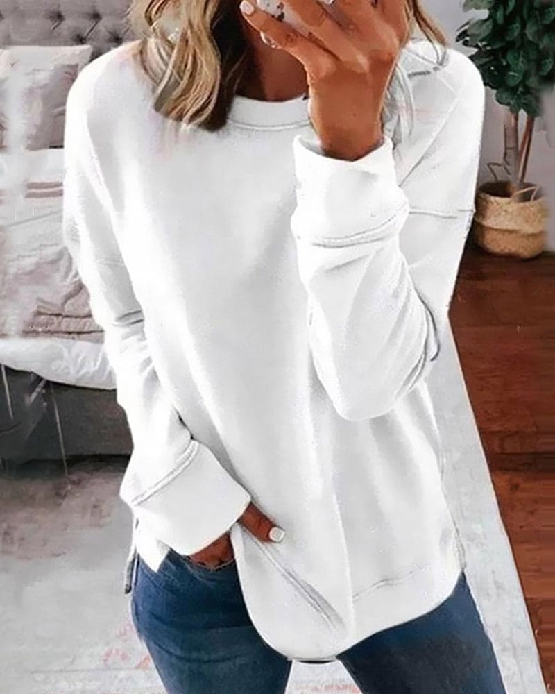 Mocha Round-Neck Jumper White, studio photo