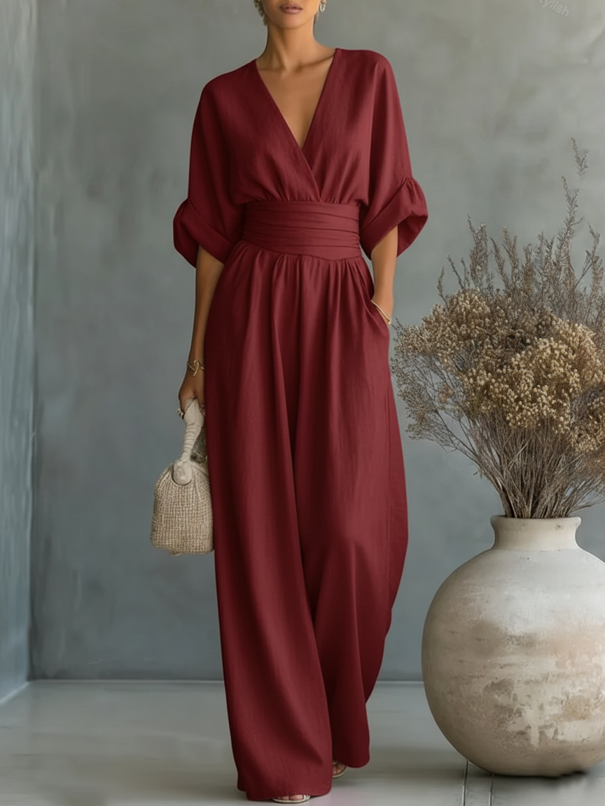 Nancy | Flowy Belted-Waist Maxi Dress Red, studio photo
