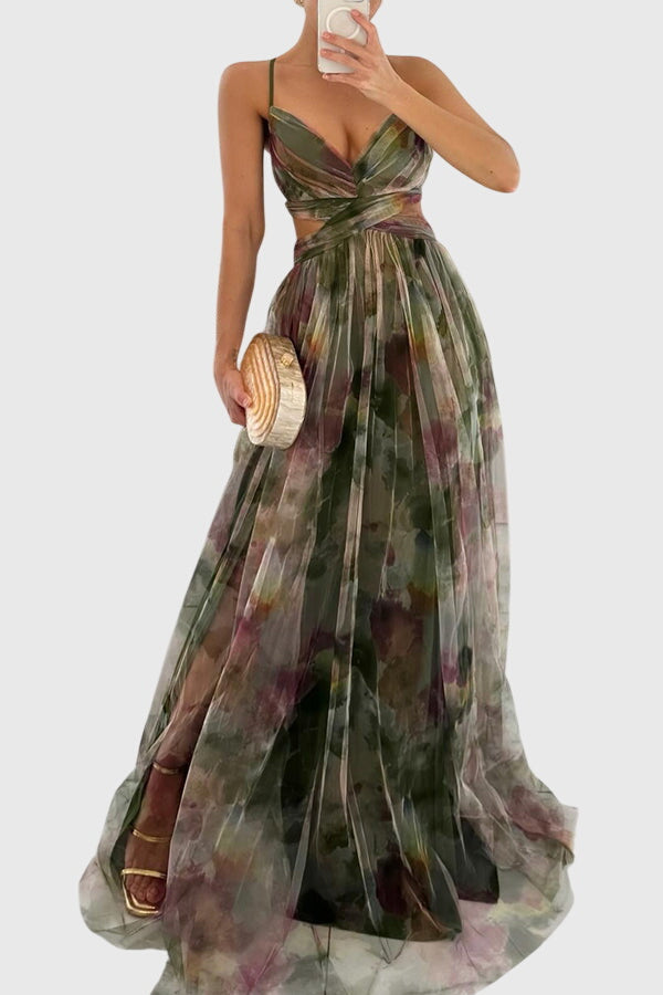 Floral Maxi Dress Green, studio photo