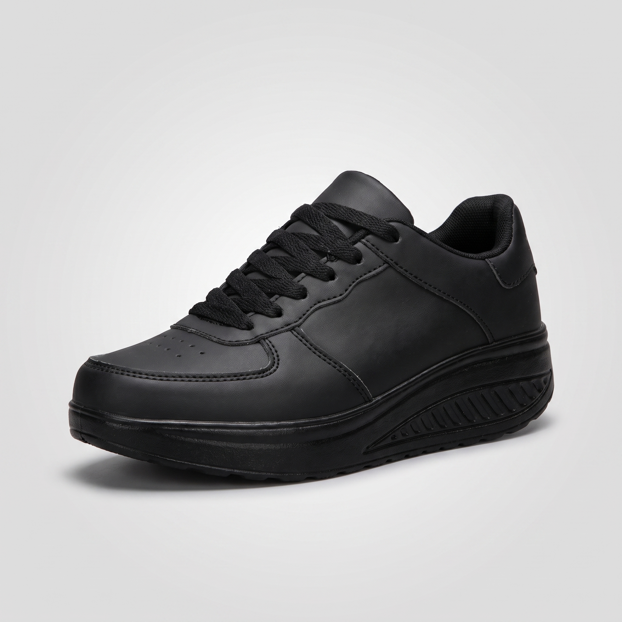 Chloe | Platform Sneakers with a Curved Sole Black, photo studio
