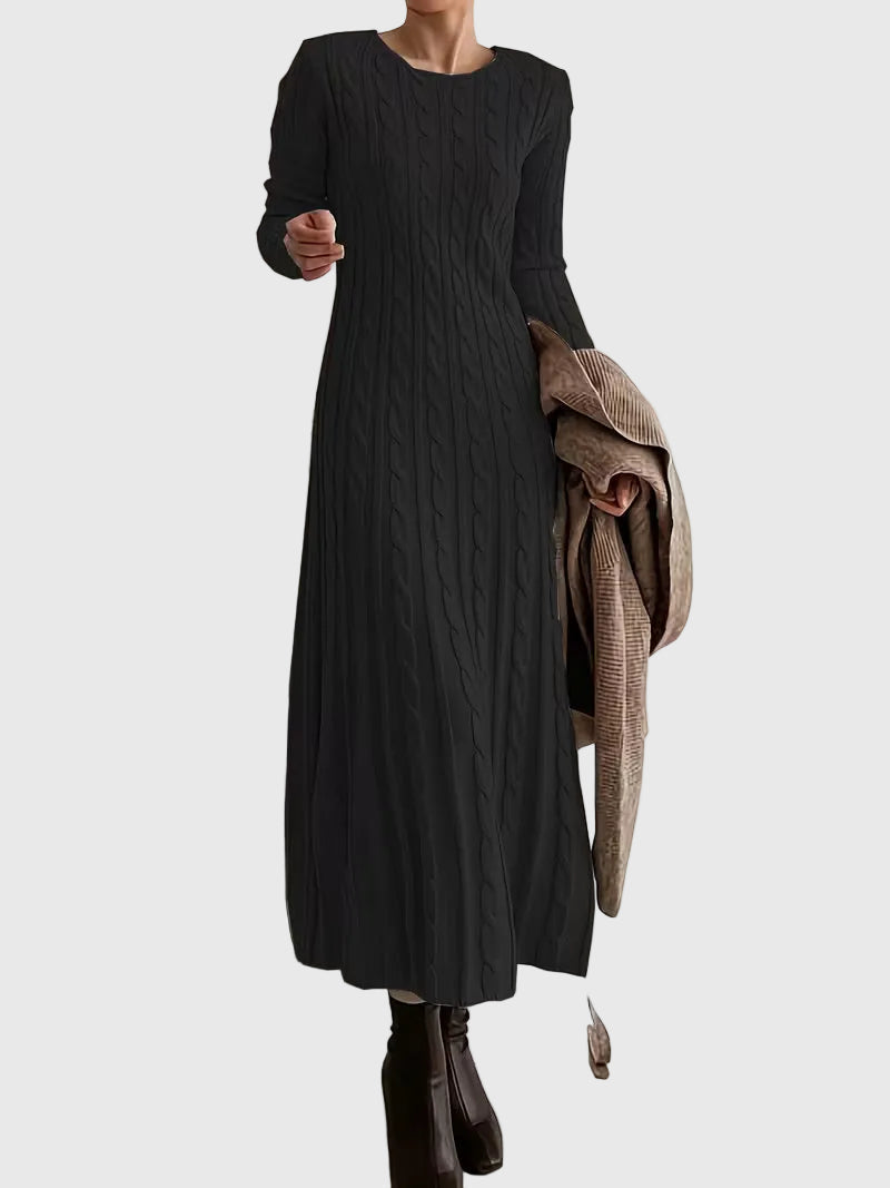 Noreen | Long Cable-Knit Dress Black, studio photo