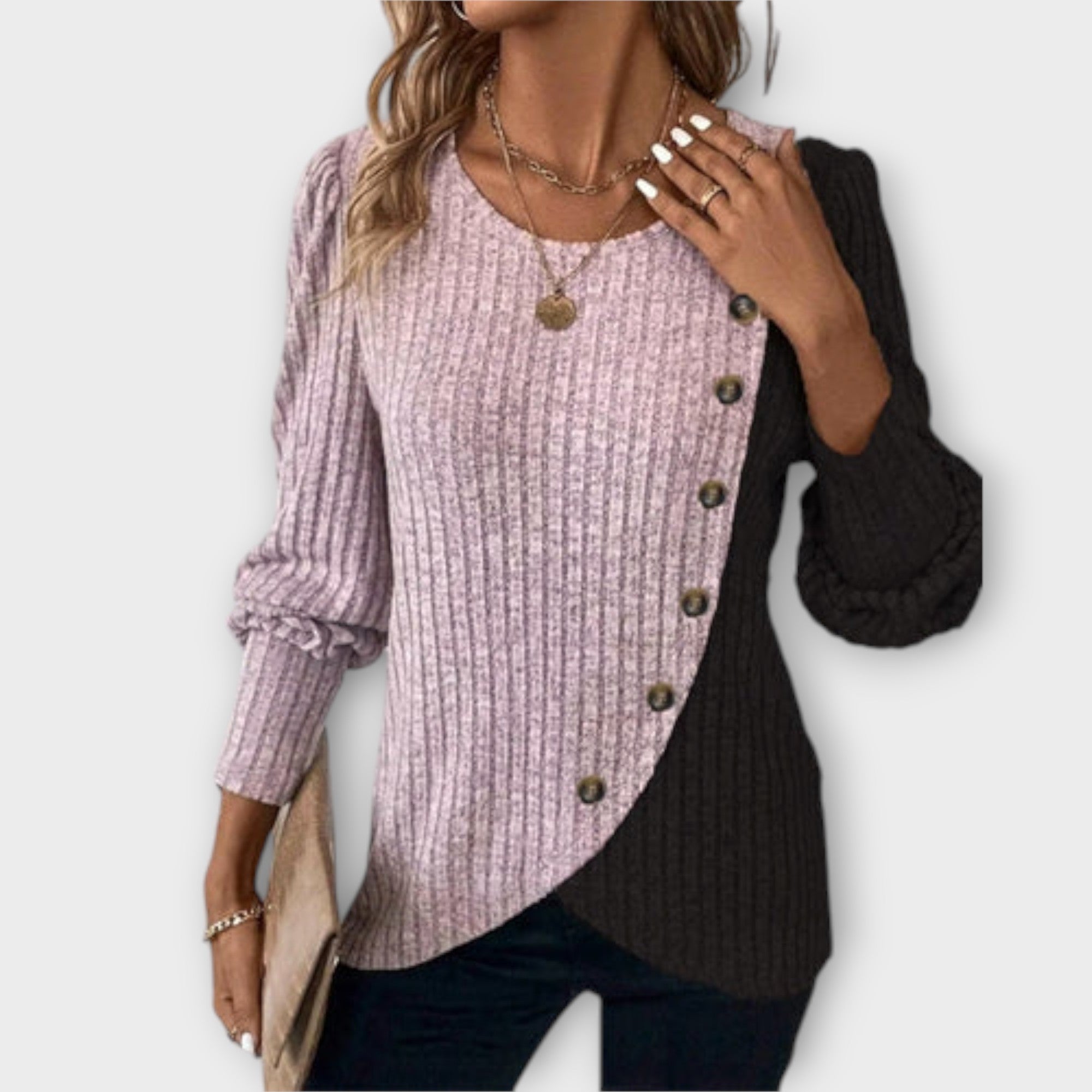 Two-Tone Button Jumper Pink, studio photo