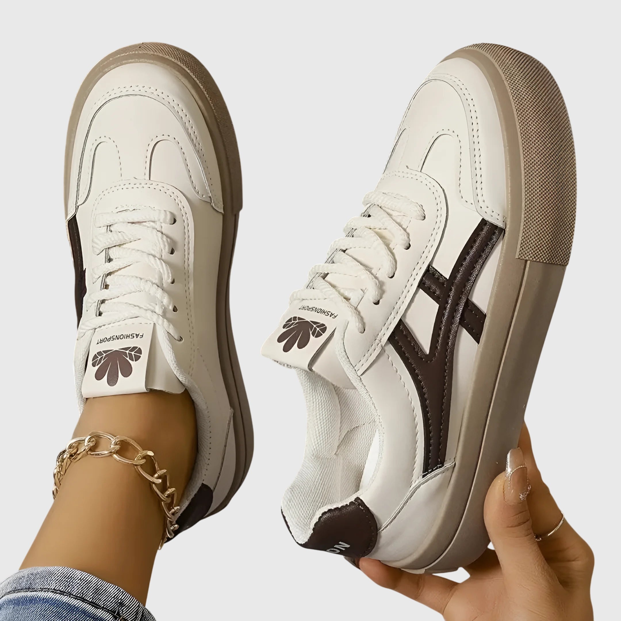 Germaine | Chunky-Sole Orthopaedic Sneakers Brown, photo studio