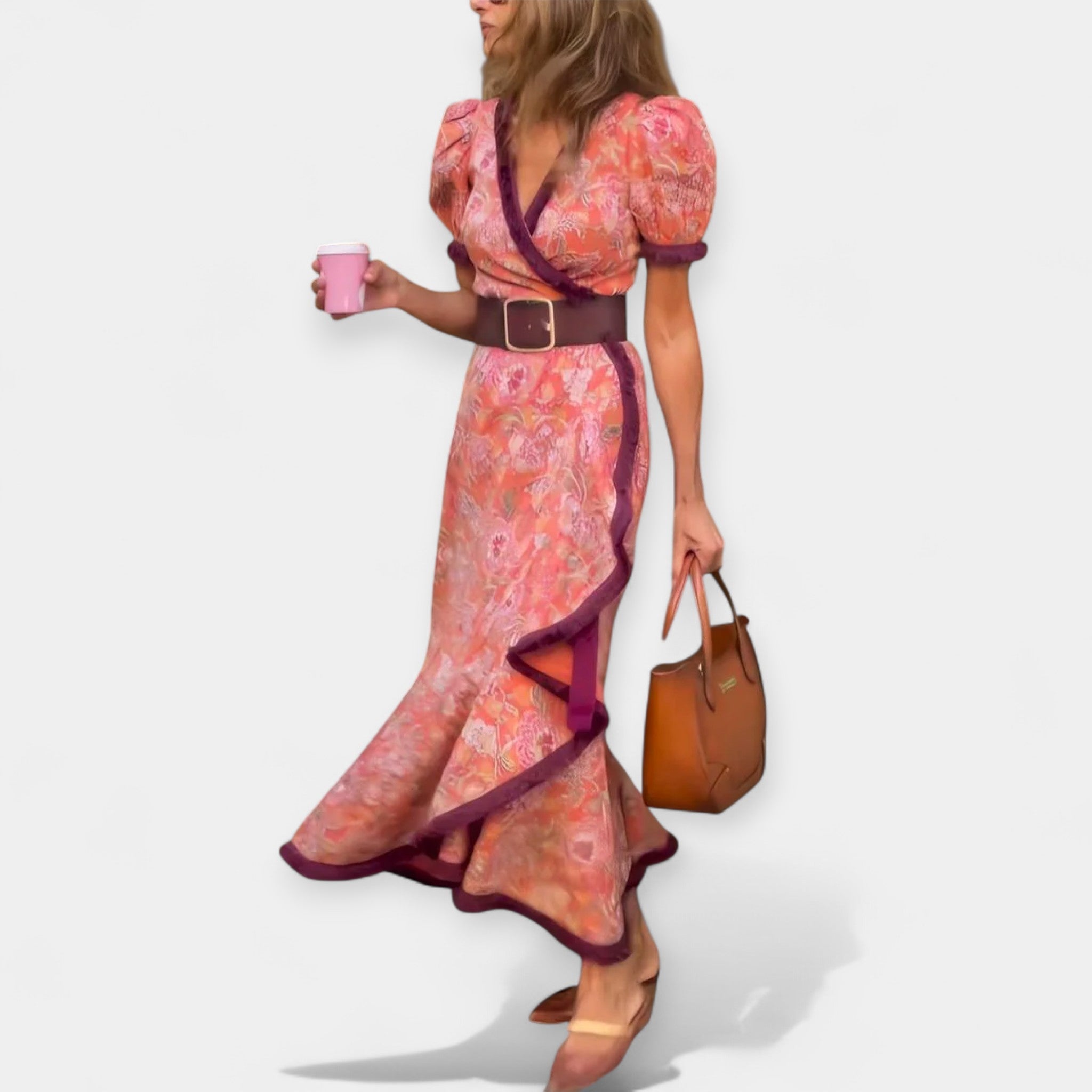 Romantic Belted Dress with Puff Sleeves