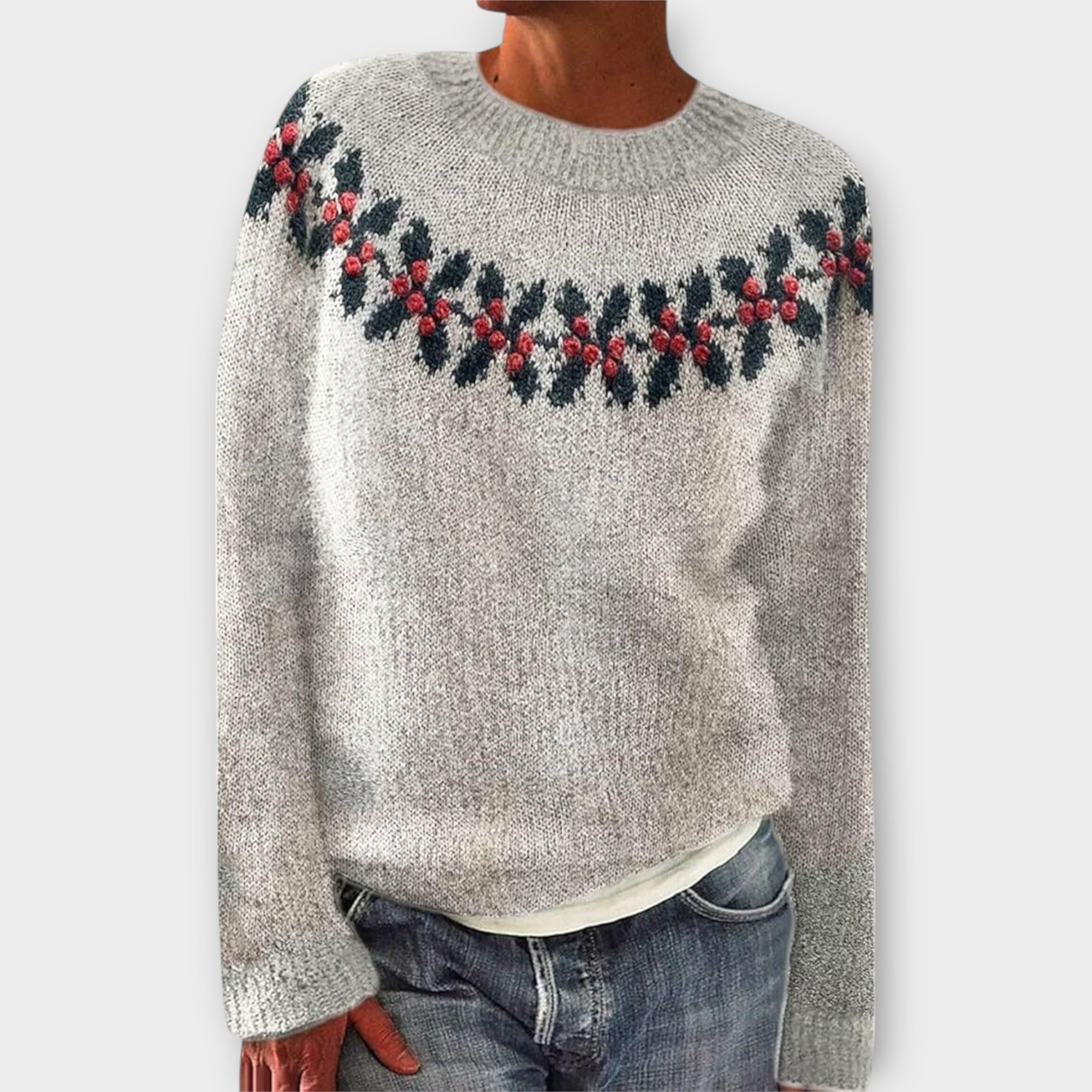 Reindeer Christmas Jumper Grey, studio photo