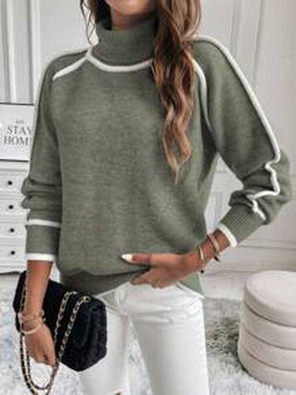 Contrast Stripe Turtleneck Jumper