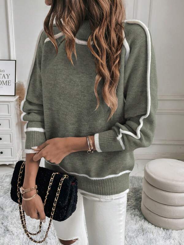 Contrast Stripe Turtleneck Jumper