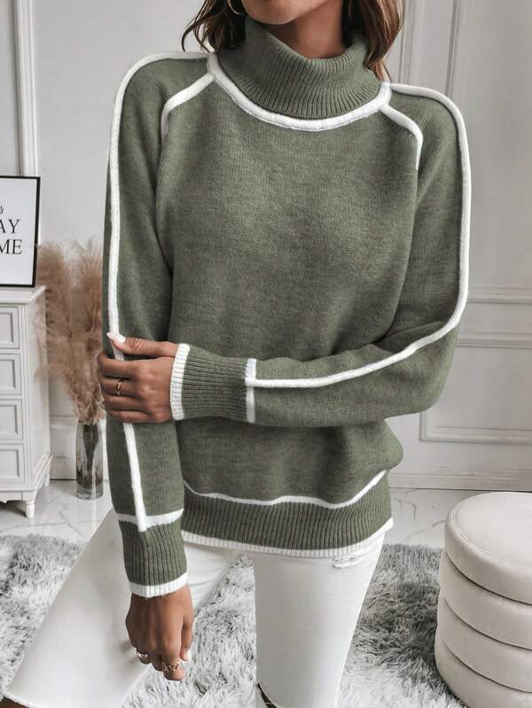Contrast Stripe Turtleneck Jumper