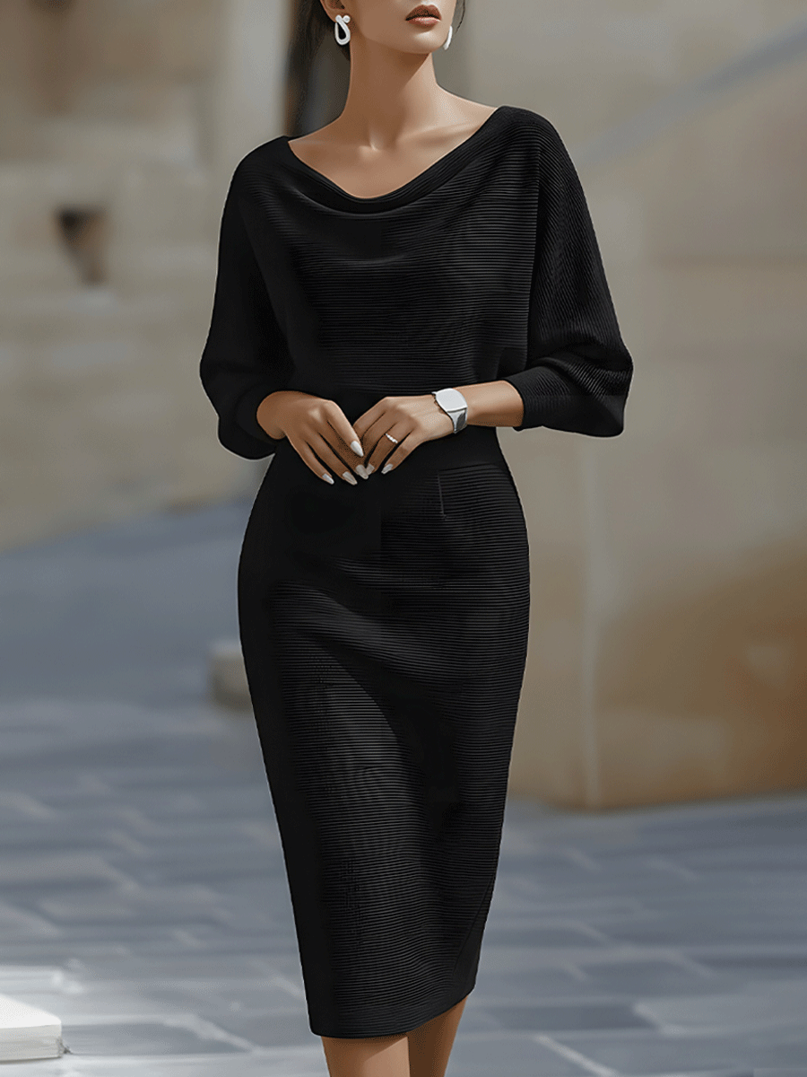 Marian | Cowl-Neck Cocktail Dress Black, studio photo