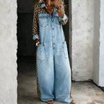 Buttoned Long-Sleeve Denim Jumpsuit