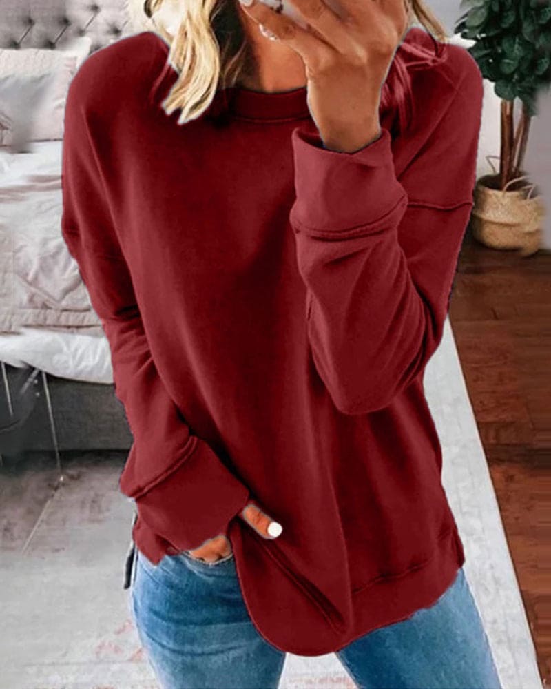 Mocha Round-Neck Jumper Burgundy, studio photo