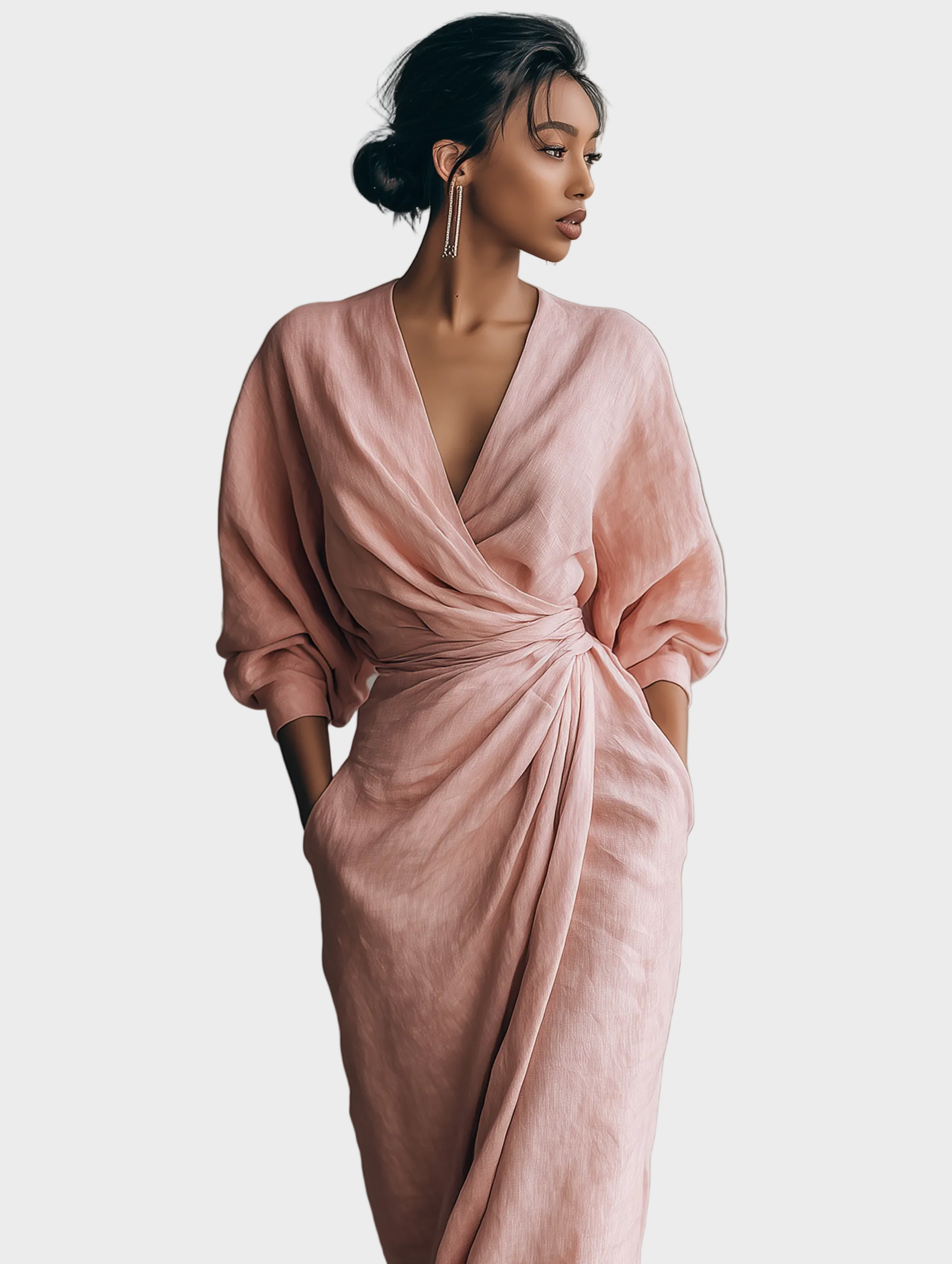 V-Neck Linen Maxi Dress