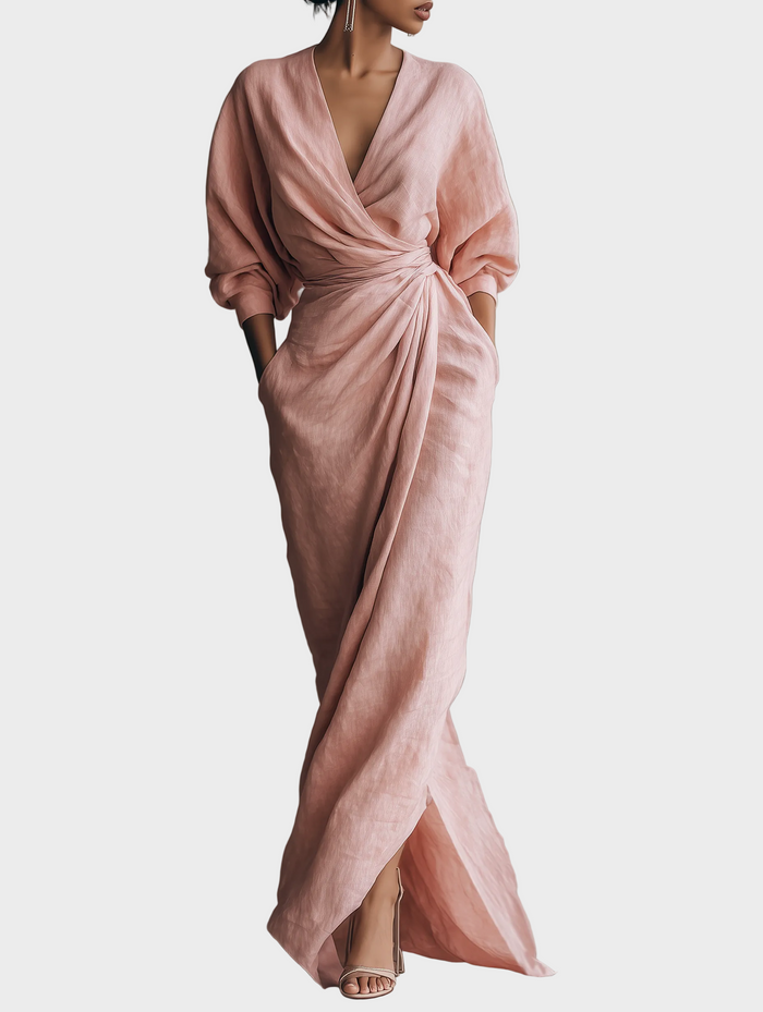 V-Neck Linen Maxi Dress