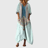 Lexi | Stretch Maxi Dress in Mint Folk Border