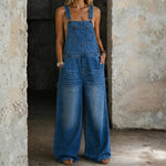 Elastic-Waist Denim Overalls