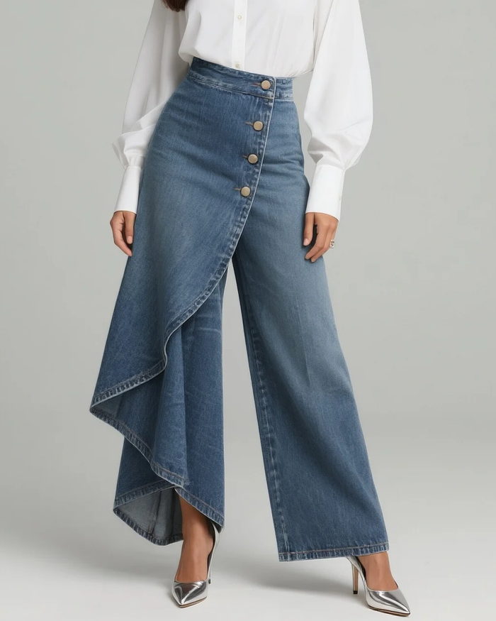 Wrap-Front Denim Trousers