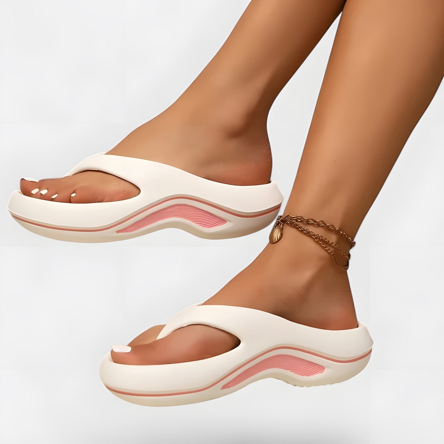 Dahlia | Women's Lightweight Slip-On Sandals White/Pink, photo studio