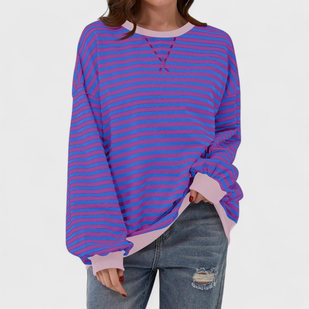 Contrast Collar Striped Jumper Pink Red, studio photo