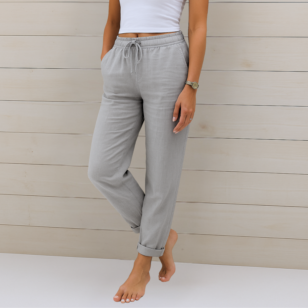 Adrianna Premium Linen Stretch Trousers Light Grey, photo studio